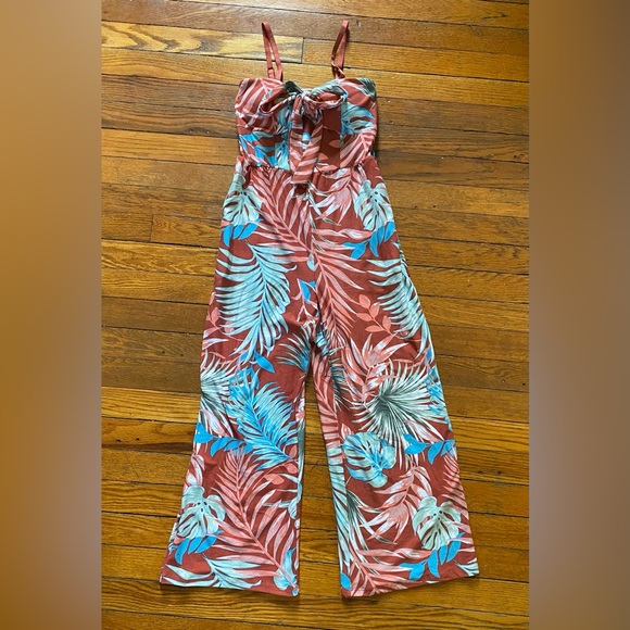 Pants - Tropical pattern rust colored sleeveless jumpsuit